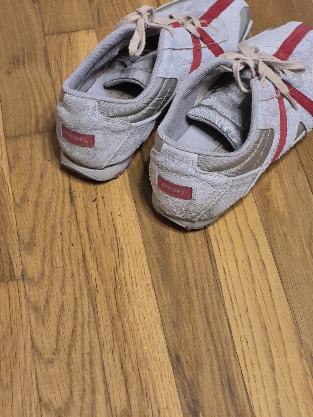 Diesel Kids Light Gray Sneakers with Red Stripes